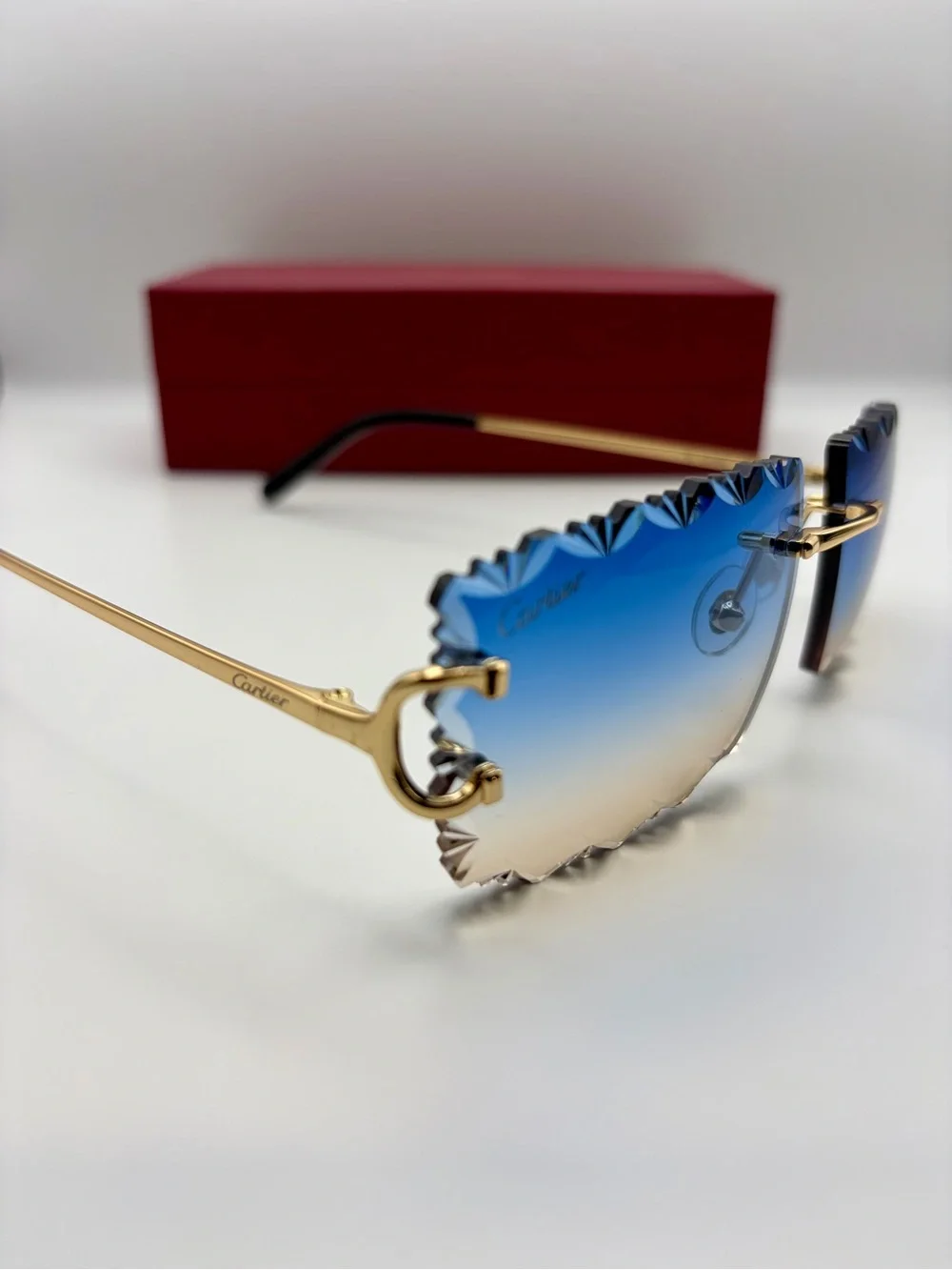 Cartier Blue Gradient Rimless Sunglasses - Gold Frame